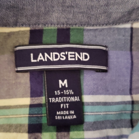 Lands End Plaid Short Sleeve Button Down Blue Gree - Picture 5 of 10